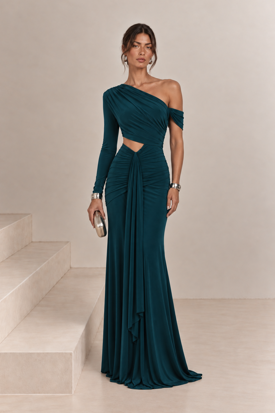 Vestido Amalia Verde Petróleo