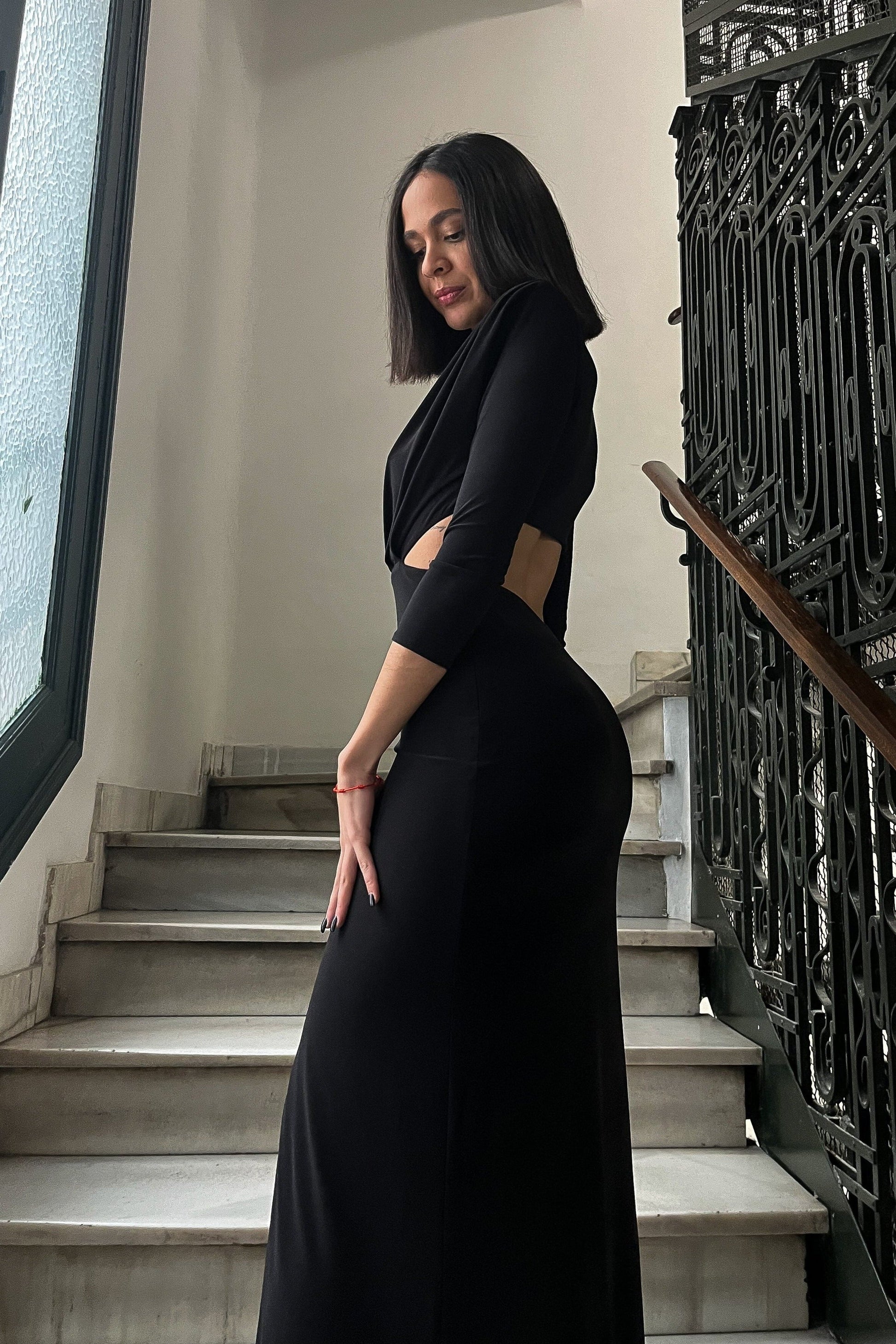 Vestido Negro Vestido Largo Purpurina Vestido Largo Modal Negro