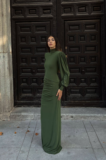 vestido-largo-verde-oliva-manga-abullonada-falda-abertura-5